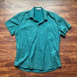 Muse Fath Green short sleeved button down shirt with yellow accents